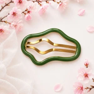گیره مو طرح برگ سبز و طلایی